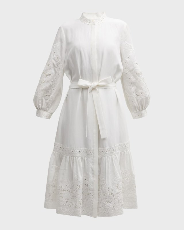 Denali Floral-Embroidered Eyelet Midi Dress